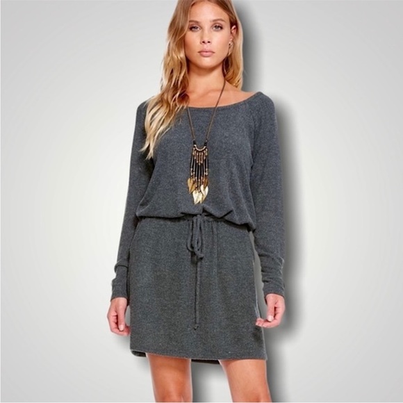 NWT, CHASER, Women’s Dark Gray Jersey Knit Cross Back Mini Dress - Picture 2 of 6